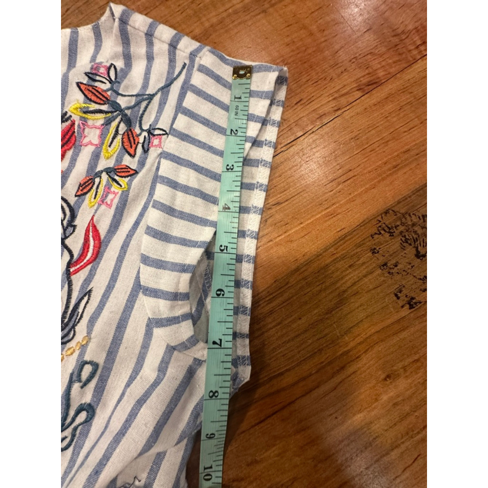 Handmade Coastal Dress Blue White Stripe Cotton Floral - Picture 11 of 12